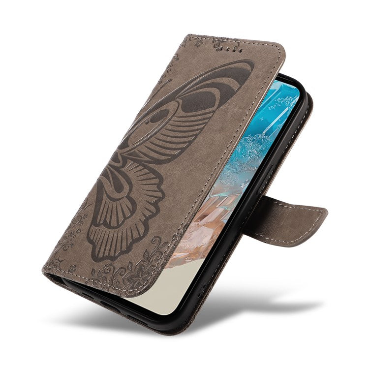 For Samsung Galaxy M35 5G Case Butterfly Design Flip Leather Phone Cover - Grey