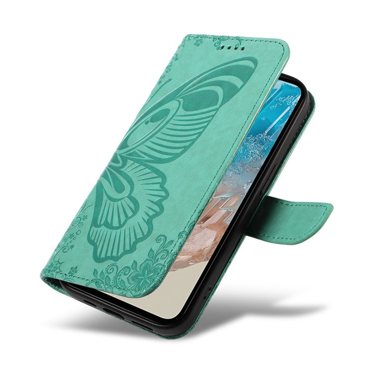 For Samsung Galaxy M35 5G Case Butterfly Design Flip Leather Phone Cover - Green