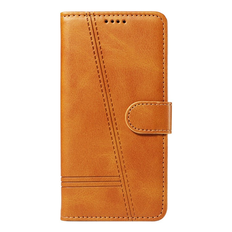 For Samsung Galaxy M35 5G Case Wallet Card Slots Protective Leather Phone Cover T-Shape Lines - Yellow