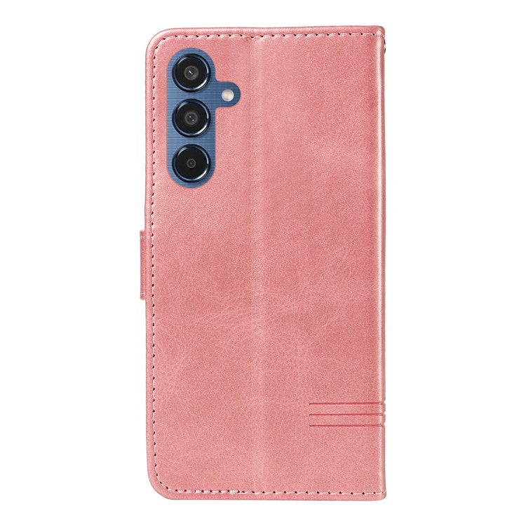 For Samsung Galaxy M35 5G Case Wallet Card Slots Protective Leather Phone Cover T-Shape Lines - Rose Gold