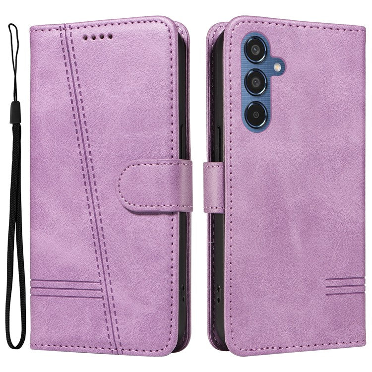 For Samsung Galaxy M35 5G Case Wallet Card Slots Protective Leather Phone Cover T-Shape Lines - Light Purple