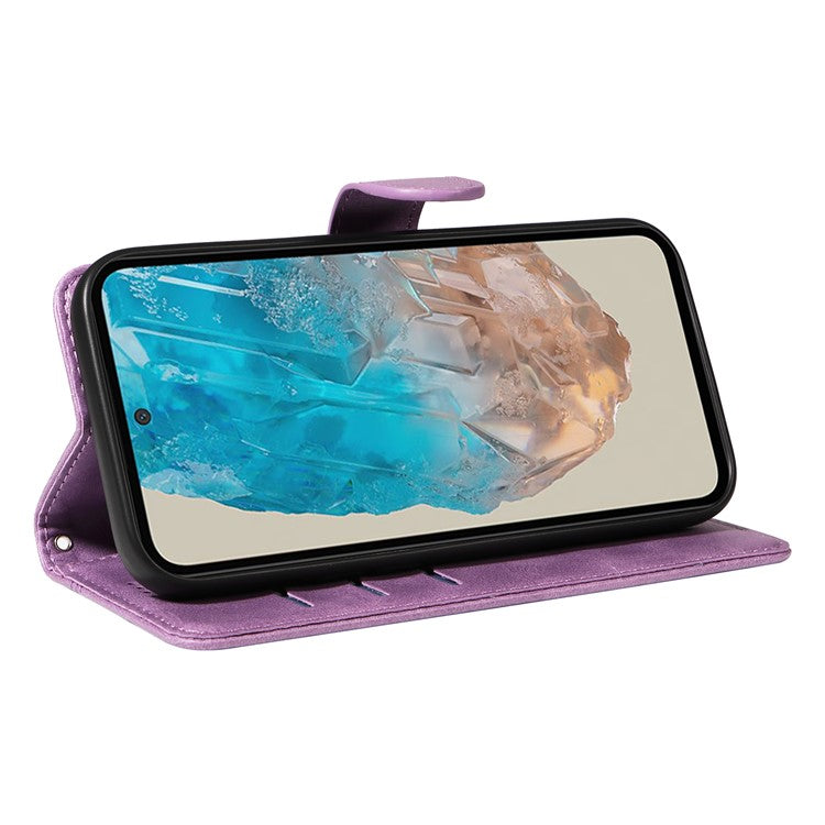 For Samsung Galaxy M35 5G Case Wallet Card Slots Protective Leather Phone Cover T-Shape Lines - Light Purple