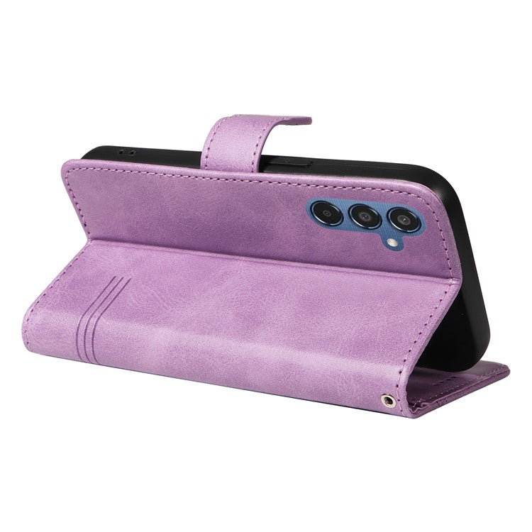 For Samsung Galaxy M35 5G Case Wallet Card Slots Protective Leather Phone Cover T-Shape Lines - Light Purple