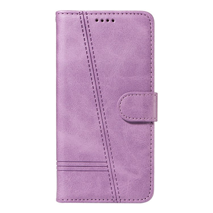 For Samsung Galaxy M35 5G Case Wallet Card Slots Protective Leather Phone Cover T-Shape Lines - Light Purple