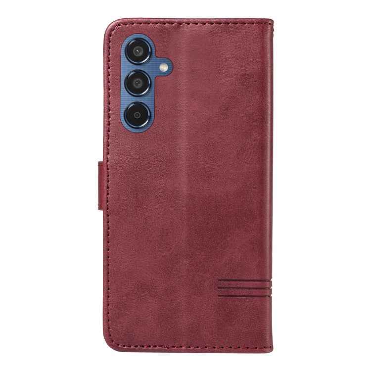 For Samsung Galaxy M35 5G Case Wallet Card Slots Protective Leather Phone Cover T-Shape Lines - Wine Red