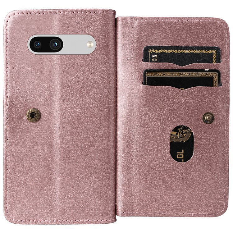 KT Multi-Functional Series-1 For Google Pixel 7a Case 10 Card Holder Leather Phone Cover Stand Function - Rose Gold