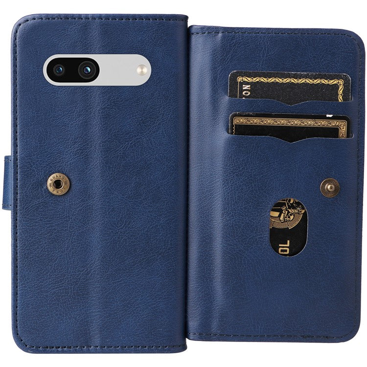 KT Multi-Functional Series-1 For Google Pixel 7a Case 10 Card Holder Leather Phone Cover Stand Function - Blue