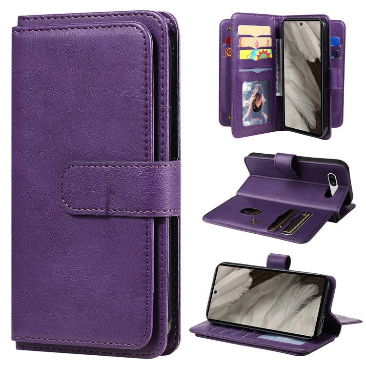 KT Multi-Functional Series-1 For Google Pixel 7a Case 10 Card Holder Leather Phone Cover Stand Function - Purple