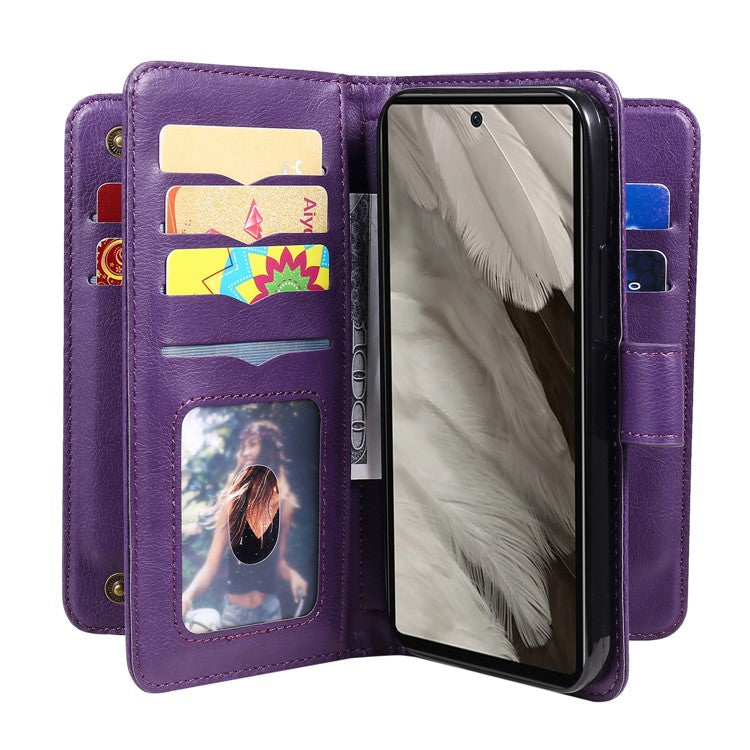 KT Multi-Functional Series-1 For Google Pixel 7a Case 10 Card Holder Leather Phone Cover Stand Function - Purple