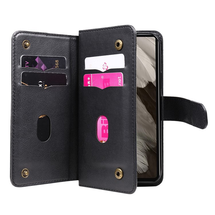 KT Multi-Functional Series-1 For Google Pixel 7a Case 10 Card Holder Leather Phone Cover Stand Function - Black