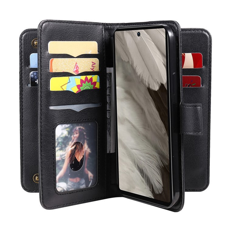 KT Multi-Functional Series-1 For Google Pixel 7a Case 10 Card Holder Leather Phone Cover Stand Function - Black
