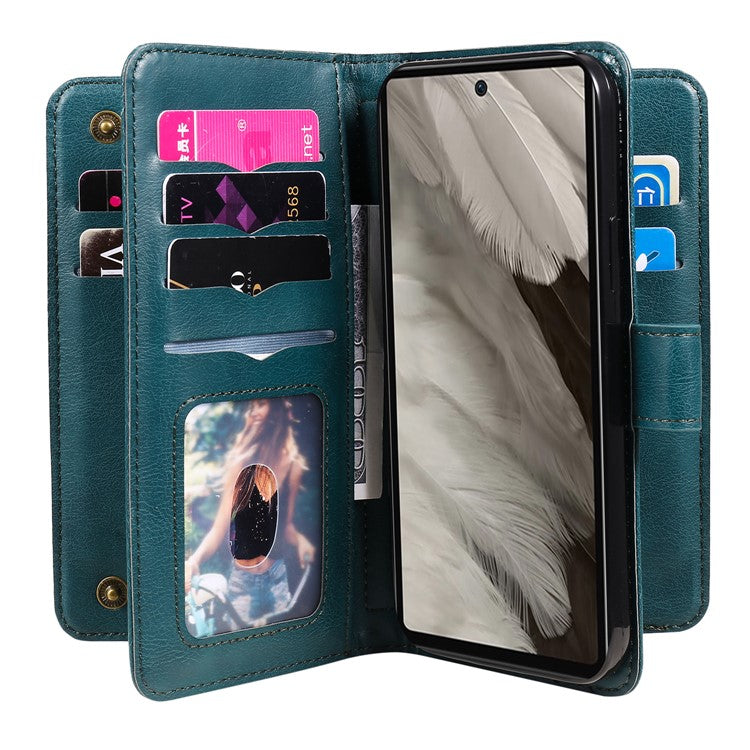 KT Multi-Functional Series-1 For Google Pixel 7a Case 10 Card Holder Leather Phone Cover Stand Function - Green