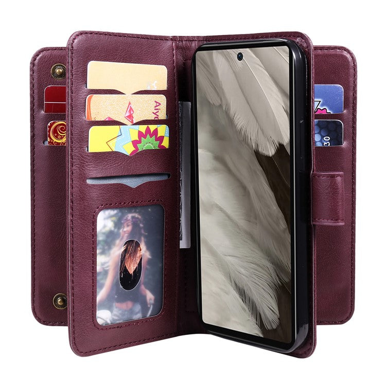 KT Multi-Functional Series-1 For Google Pixel 7a Case 10 Card Holder Leather Phone Cover Stand Function - Wine Red