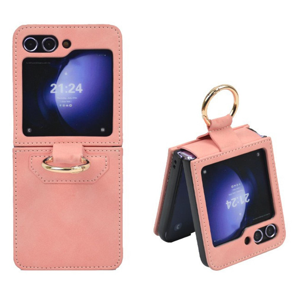 For Samsung Galaxy Z Flip7 FE 5G / Z Flip6 5G Case Ring Holder Kickstand Leather + PC Phone Cover - Pink