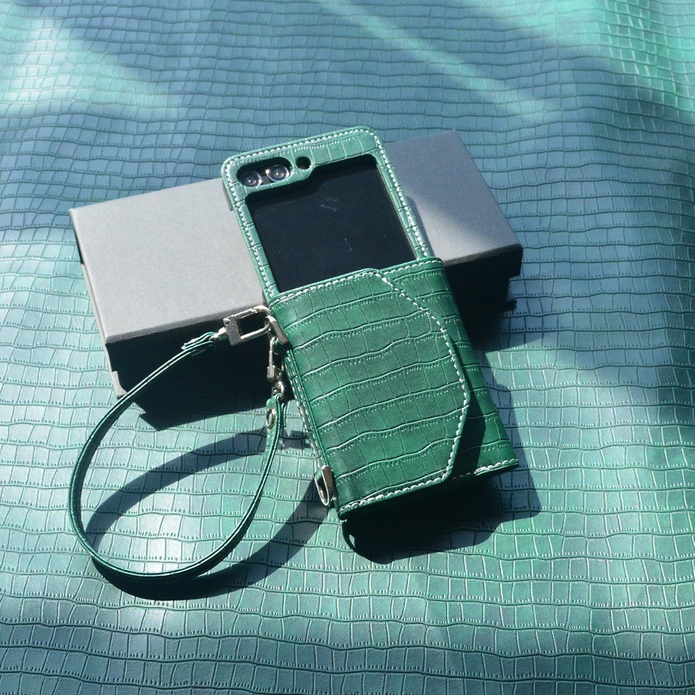 For Samsung Galaxy Z Flip7 FE 5G / Z Flip6 5G Case Handbag Style Kickstand Card Slot Leather+PC Cover - Blackish Green