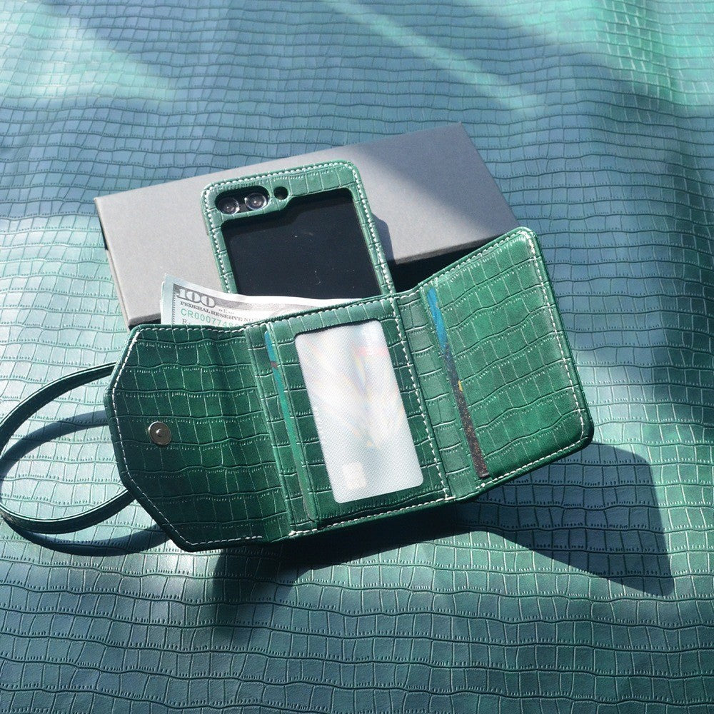 For Samsung Galaxy Z Flip7 FE 5G / Z Flip6 5G Case Handbag Style Kickstand Card Slot Leather+PC Cover - Blackish Green