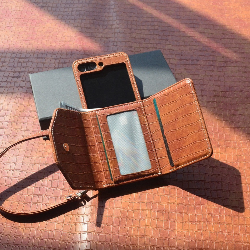 For Samsung Galaxy Z Flip7 FE 5G / Z Flip6 5G Case Handbag Style Kickstand Card Slot Leather+PC Cover - Light Brown