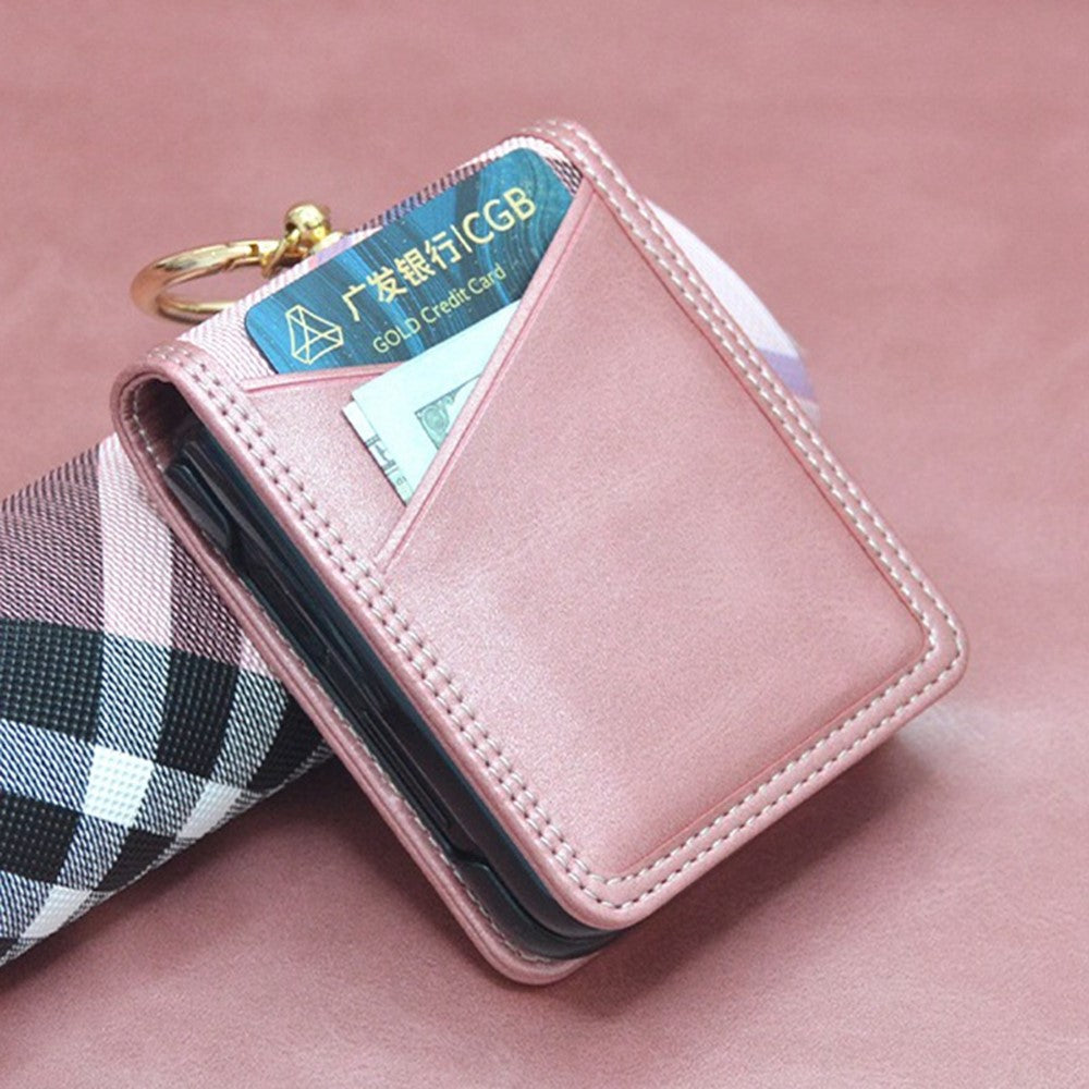 For Samsung Galaxy Z Flip7 FE 5G / Z Flip6 5G Case Metal Ring Card Holder Leather Coated PC Phone Cover - Pink