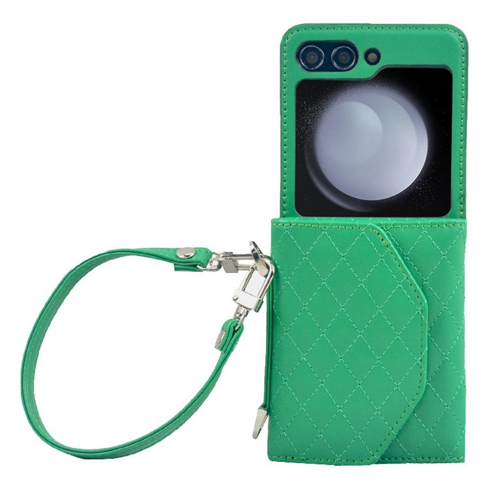 For Samsung Galaxy Z Flip7 FE 5G / Z Flip6 5G Case Handbag Wallet Style Rhombus Pattern Leather + PC Phone Cover - Green