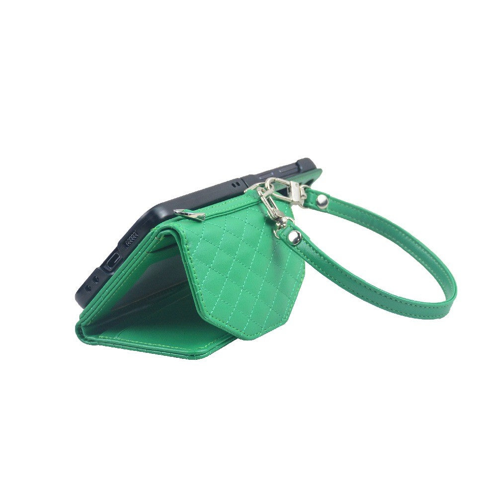 For Samsung Galaxy Z Flip7 FE 5G / Z Flip6 5G Case Handbag Wallet Style Rhombus Pattern Leather + PC Phone Cover - Green