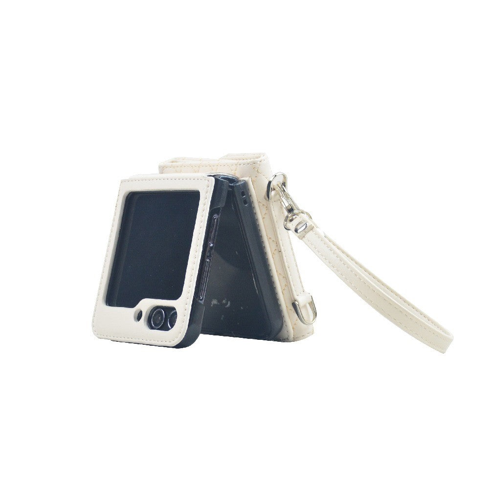 For Samsung Galaxy Z Flip7 FE 5G / Z Flip6 5G Case Handbag Wallet Style Rhombus Pattern Leather + PC Phone Cover - White