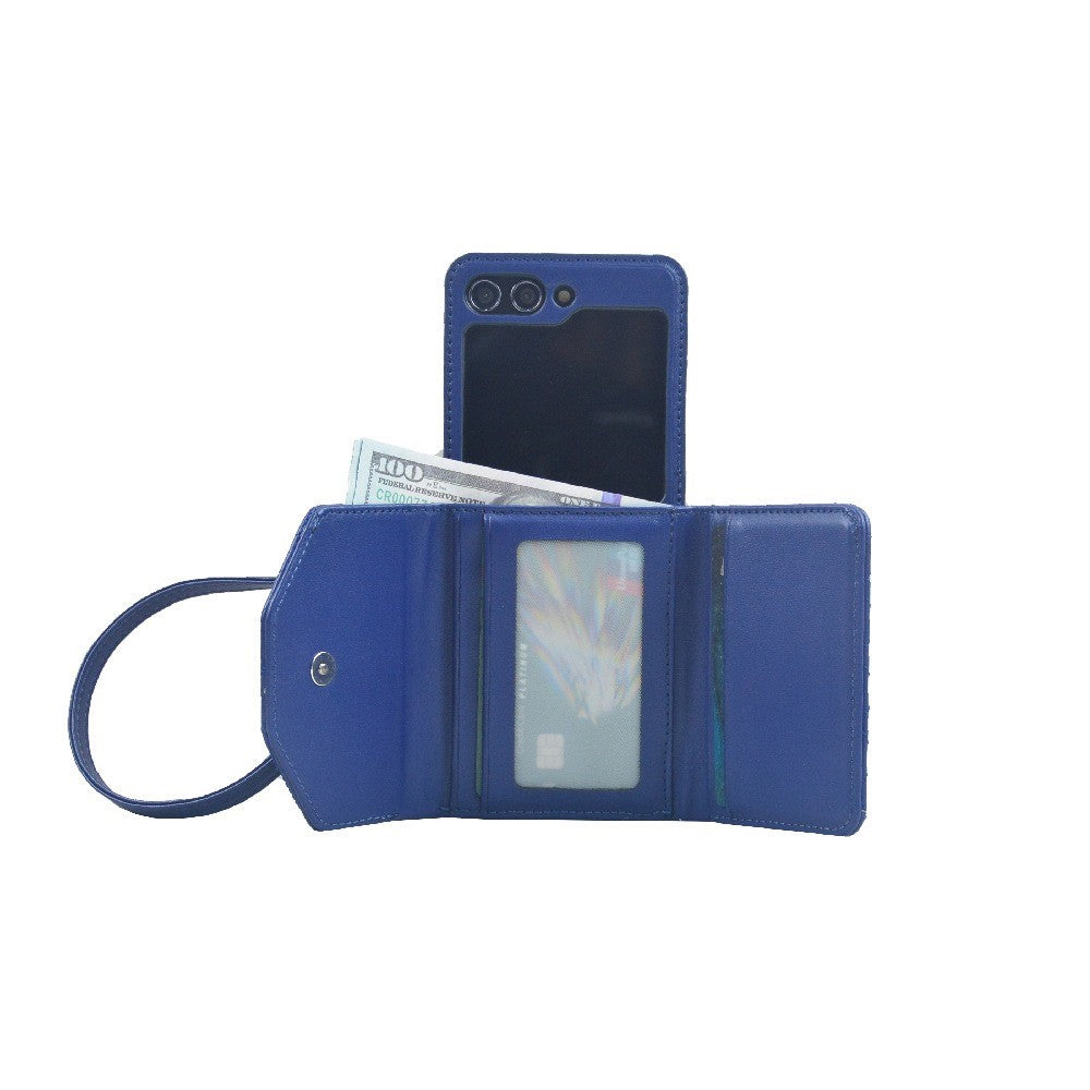 For Samsung Galaxy Z Flip7 FE 5G / Z Flip6 5G Case Handbag Wallet Style Rhombus Pattern Leather + PC Phone Cover - Blue