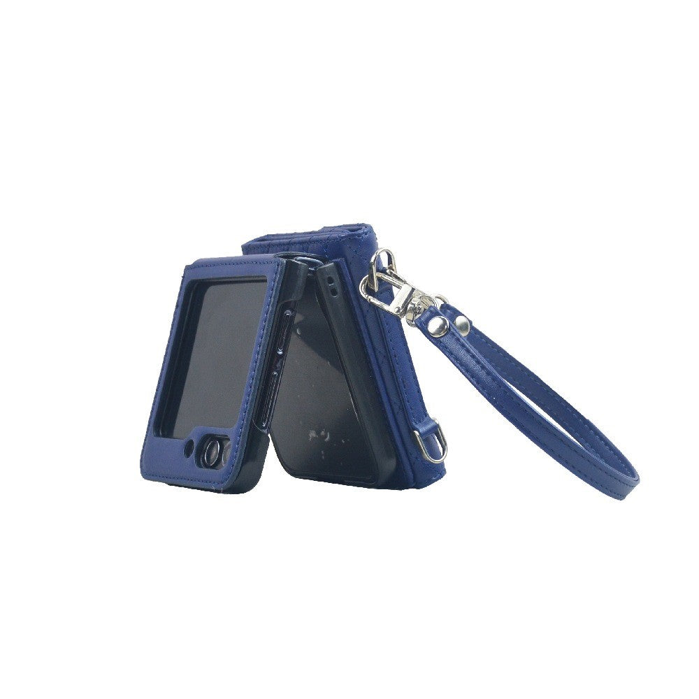 For Samsung Galaxy Z Flip7 FE 5G / Z Flip6 5G Case Handbag Wallet Style Rhombus Pattern Leather + PC Phone Cover - Blue