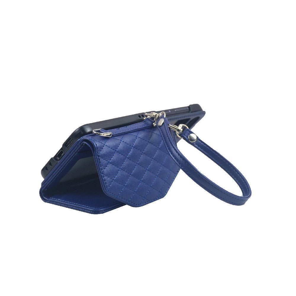 For Samsung Galaxy Z Flip7 FE 5G / Z Flip6 5G Case Handbag Wallet Style Rhombus Pattern Leather + PC Phone Cover - Blue