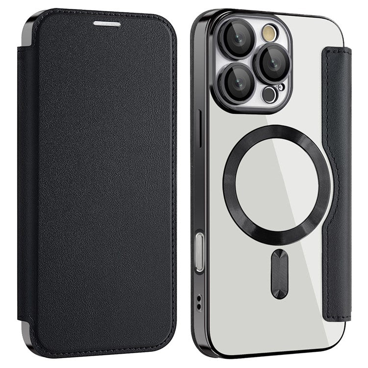 For iPhone 16 Pro Case Compatible with MagSafe PU Leather Card Slots Phone Cover - Black