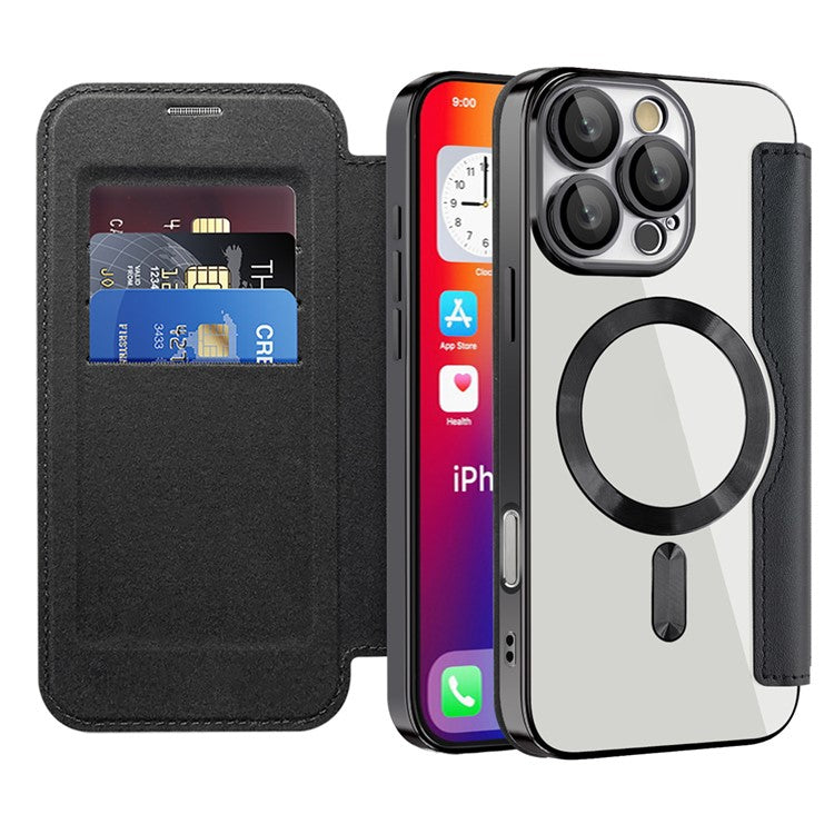For iPhone 16 Pro Case Compatible with MagSafe PU Leather Card Slots Phone Cover - Black