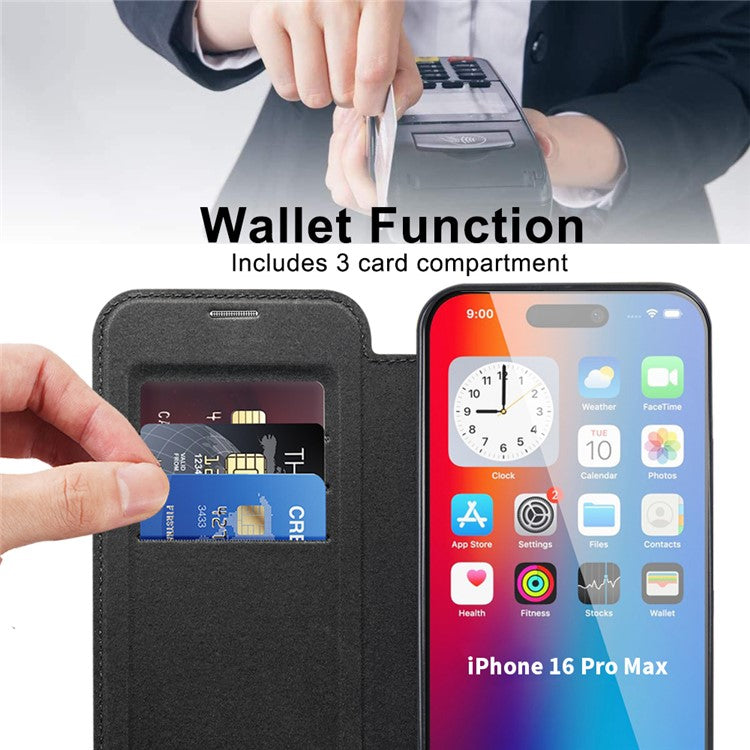 For iPhone 16 Pro Case Compatible with MagSafe PU Leather Card Slots Phone Cover - Black