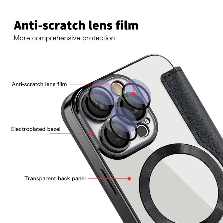 For iPhone 16 Pro Case Compatible with MagSafe PU Leather Card Slots Phone Cover - Black