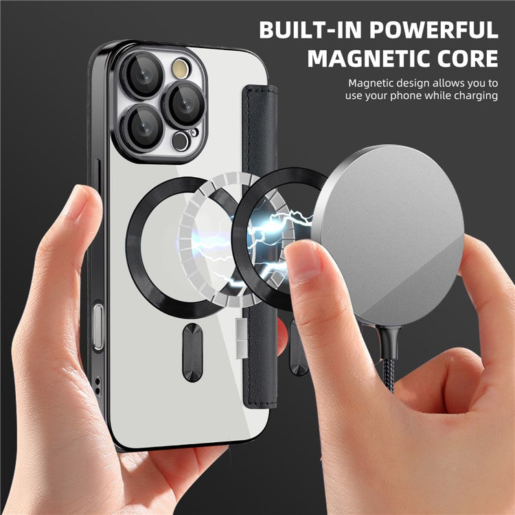 For iPhone 16 Pro Case Compatible with MagSafe PU Leather Card Slots Phone Cover - Black