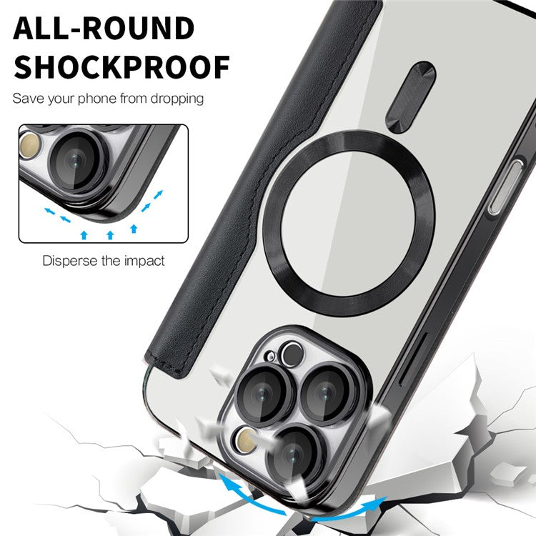 For iPhone 16 Pro Case Compatible with MagSafe PU Leather Card Slots Phone Cover - Black