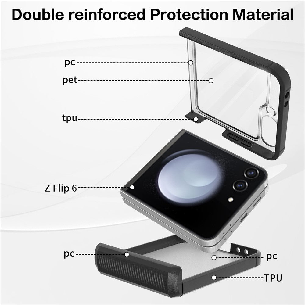 For Samsung Galaxy Z Flip7 FE 5G / Z Flip6 5G Case Hinge Protection PC+TPU Phone Cover with PET Screen Film - Black