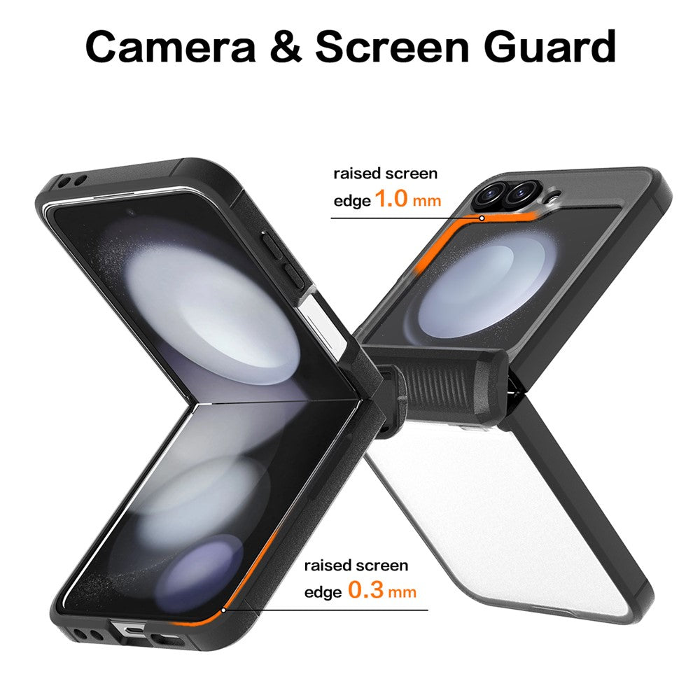 For Samsung Galaxy Z Flip7 FE 5G / Z Flip6 5G Case Hinge Protection PC+TPU Phone Cover with PET Screen Film - Black