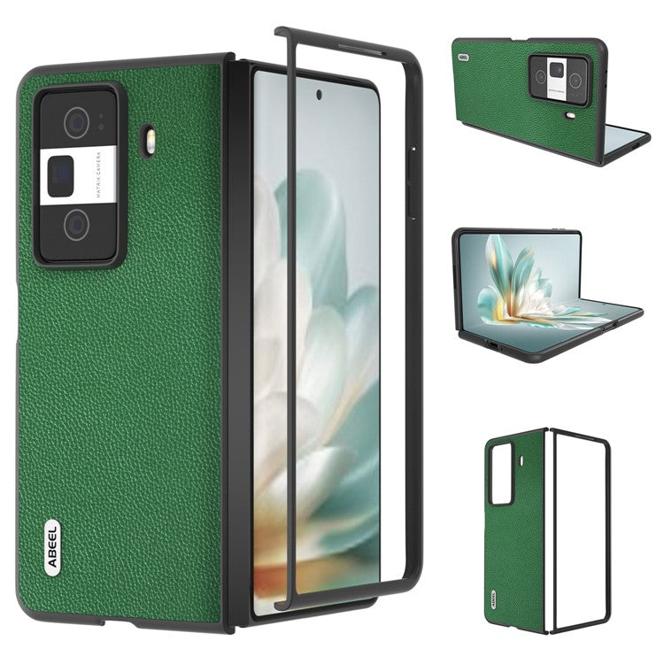 ABEEL For Honor Magic Vs3 5G Case Litchi Texture Genuine Cow Leather+PC Phone Cover - Green