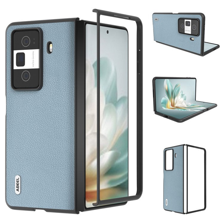 ABEEL For Honor Magic Vs3 5G Case Litchi Texture Genuine Cow Leather+PC Phone Cover - Baby Blue