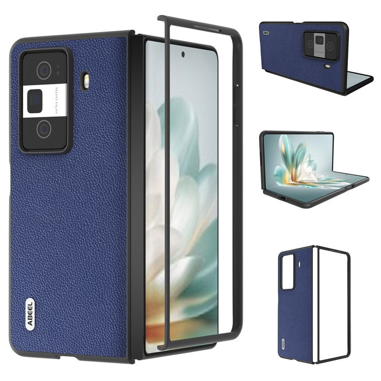 ABEEL For Honor Magic Vs3 5G Case Litchi Texture Genuine Cow Leather+PC Phone Cover - Blue