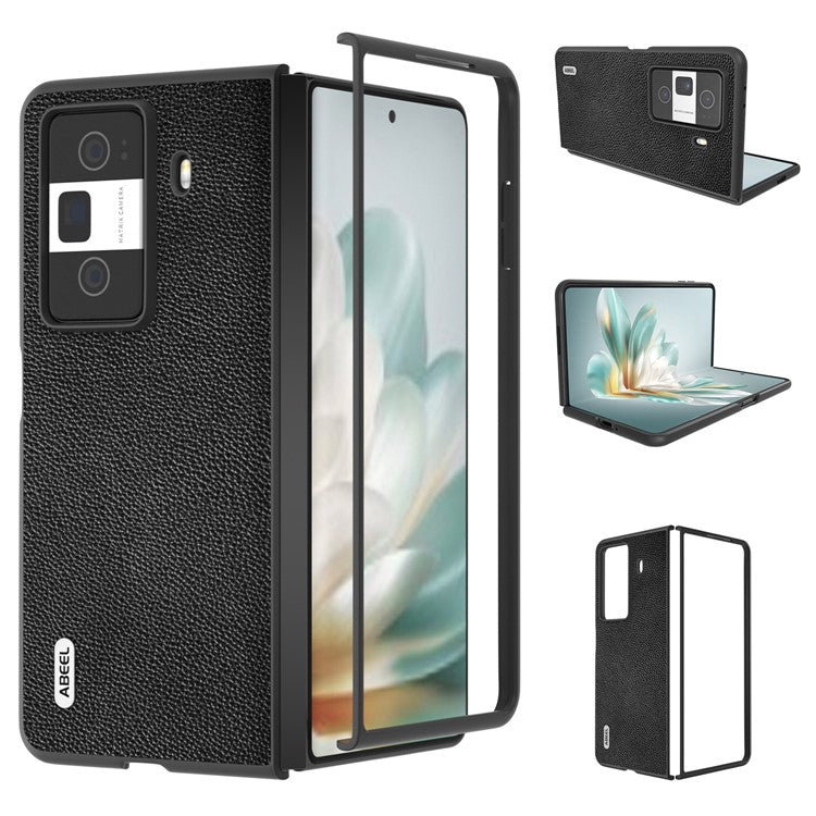 ABEEL For Honor Magic Vs3 5G Case Litchi Texture Genuine Cow Leather+PC Phone Cover - Black