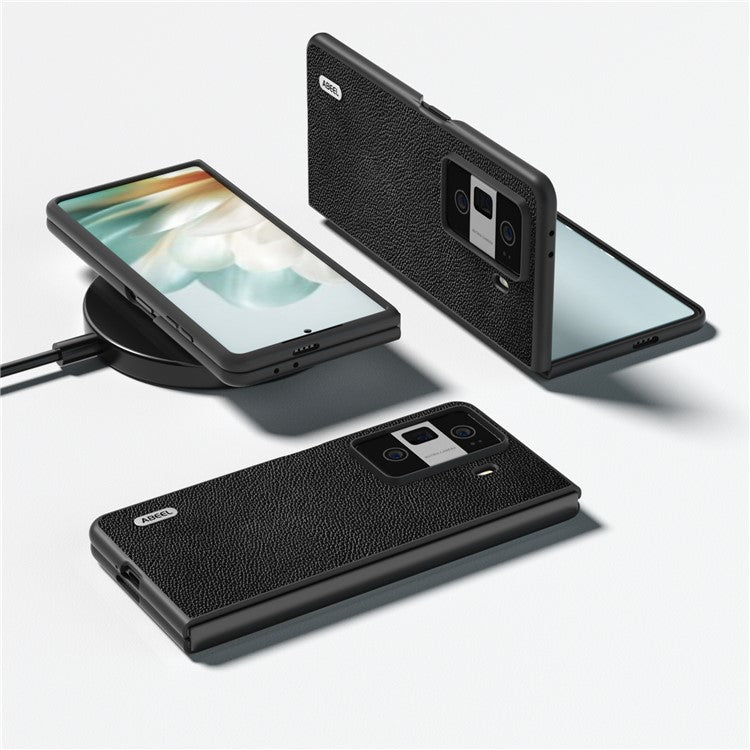 ABEEL For Honor Magic Vs3 5G Case Litchi Texture Genuine Cow Leather+PC Phone Cover - Black