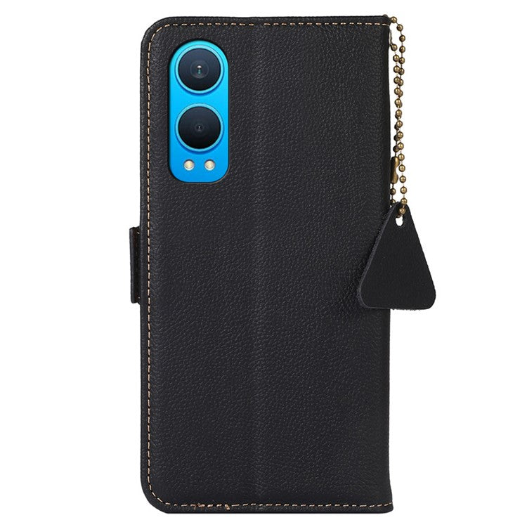 TJ For OnePlus Nord CE4 Lite 5G / Oppo K12x 5G (China) Case RFID Blocking Genuine Cow Leather Phone Cover - Black
