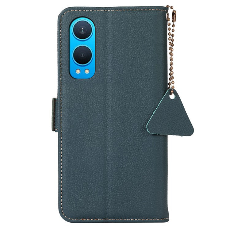 TJ For OnePlus Nord CE4 Lite 5G / Oppo K12x 5G (China) Case RFID Blocking Genuine Cow Leather Phone Cover - Green