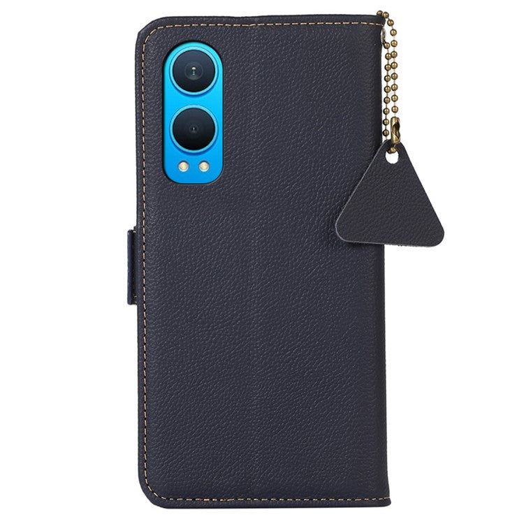 TJ For OnePlus Nord CE4 Lite 5G / Oppo K12x 5G (China) Case RFID Blocking Genuine Cow Leather Phone Cover - Blue