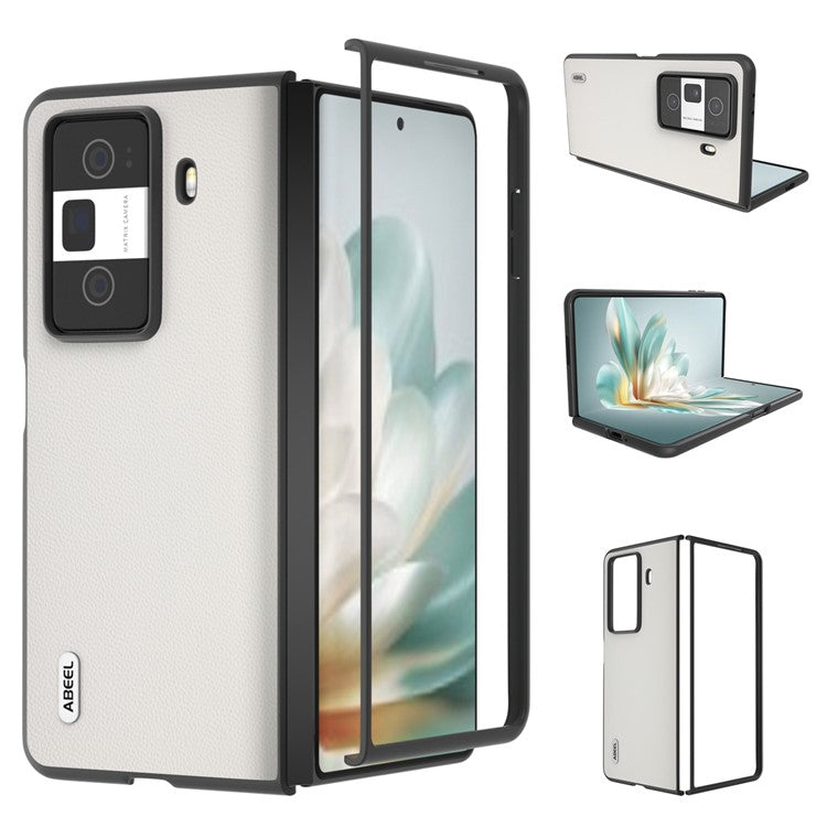 ABEEL For Honor Magic Vs3 5G Case Black Edge Genuine Cow Leather PC Phone Cover - White