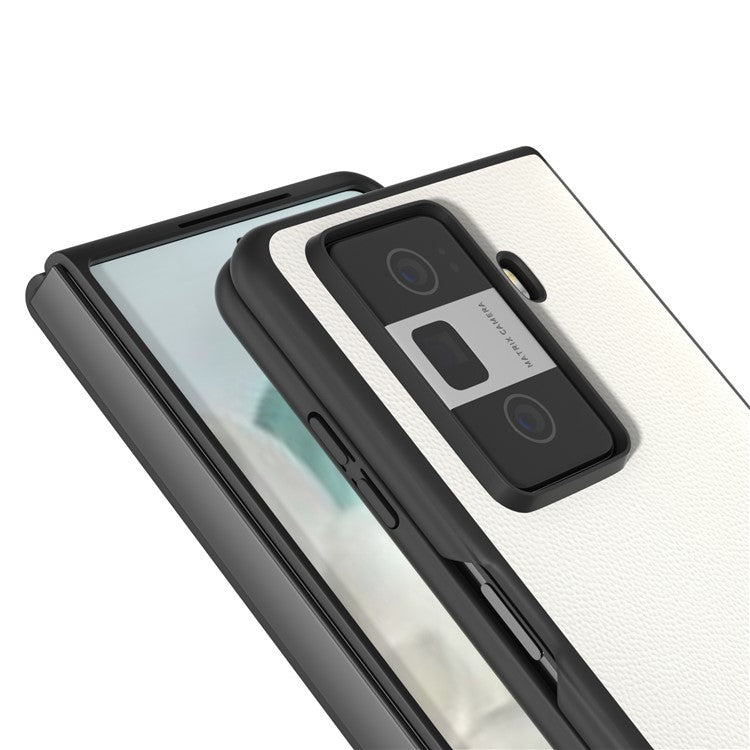 ABEEL For Honor Magic Vs3 5G Case Black Edge Genuine Cow Leather PC Phone Cover - White