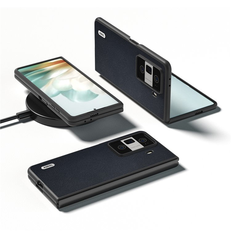 ABEEL For Honor Magic Vs3 5G Case Black Edge Genuine Cow Leather PC Phone Cover - Blue