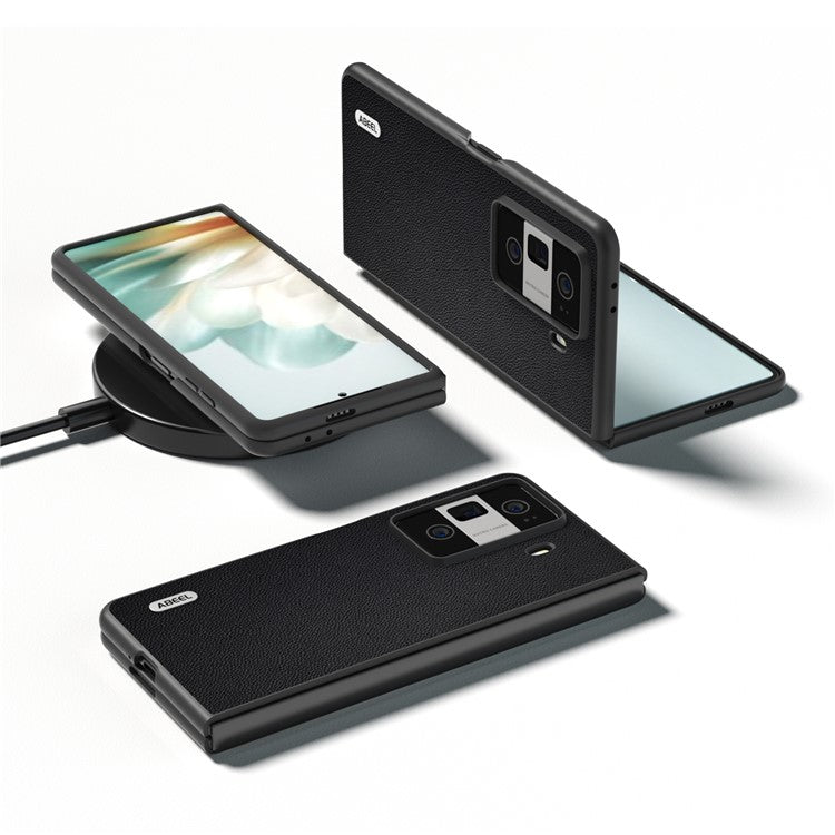 ABEEL For Honor Magic Vs3 5G Case Black Edge Genuine Cow Leather PC Phone Cover - Black