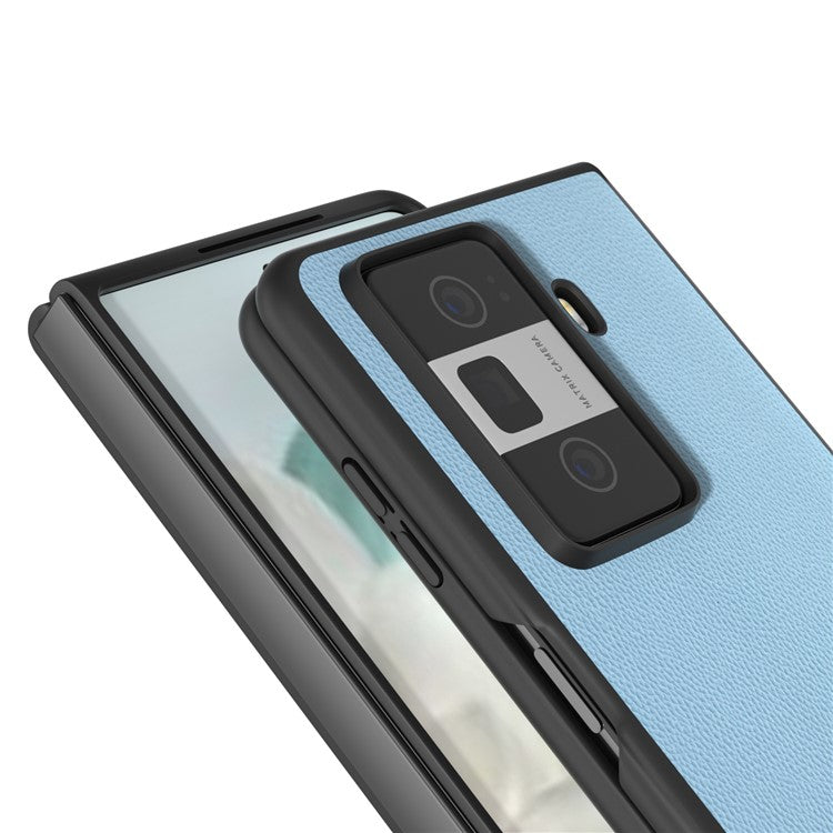 ABEEL For Honor Magic Vs3 5G Case Black Edge Genuine Cow Leather PC Phone Cover - Sky Blue