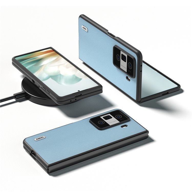 ABEEL For Honor Magic Vs3 5G Case Black Edge Genuine Cow Leather PC Phone Cover - Sky Blue
